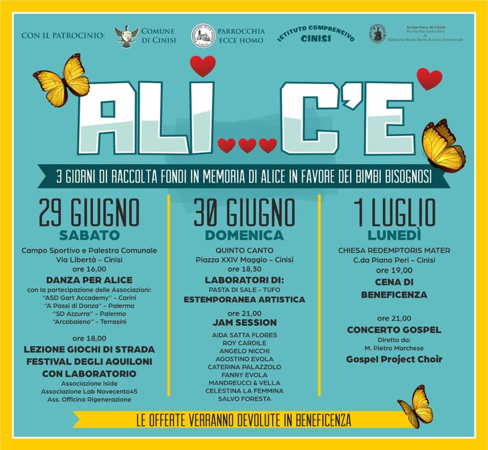 Ali..c'e', iniziative a Cinisi in memoria della piccola Alice Gaglio 1 alice