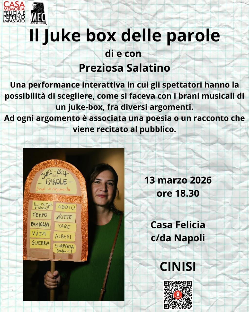 “Juke-box delle parole” di e con Preziosa Salatino 12 4a0a9a61 30f6 4fa9 8a9b 7c351934f6e0